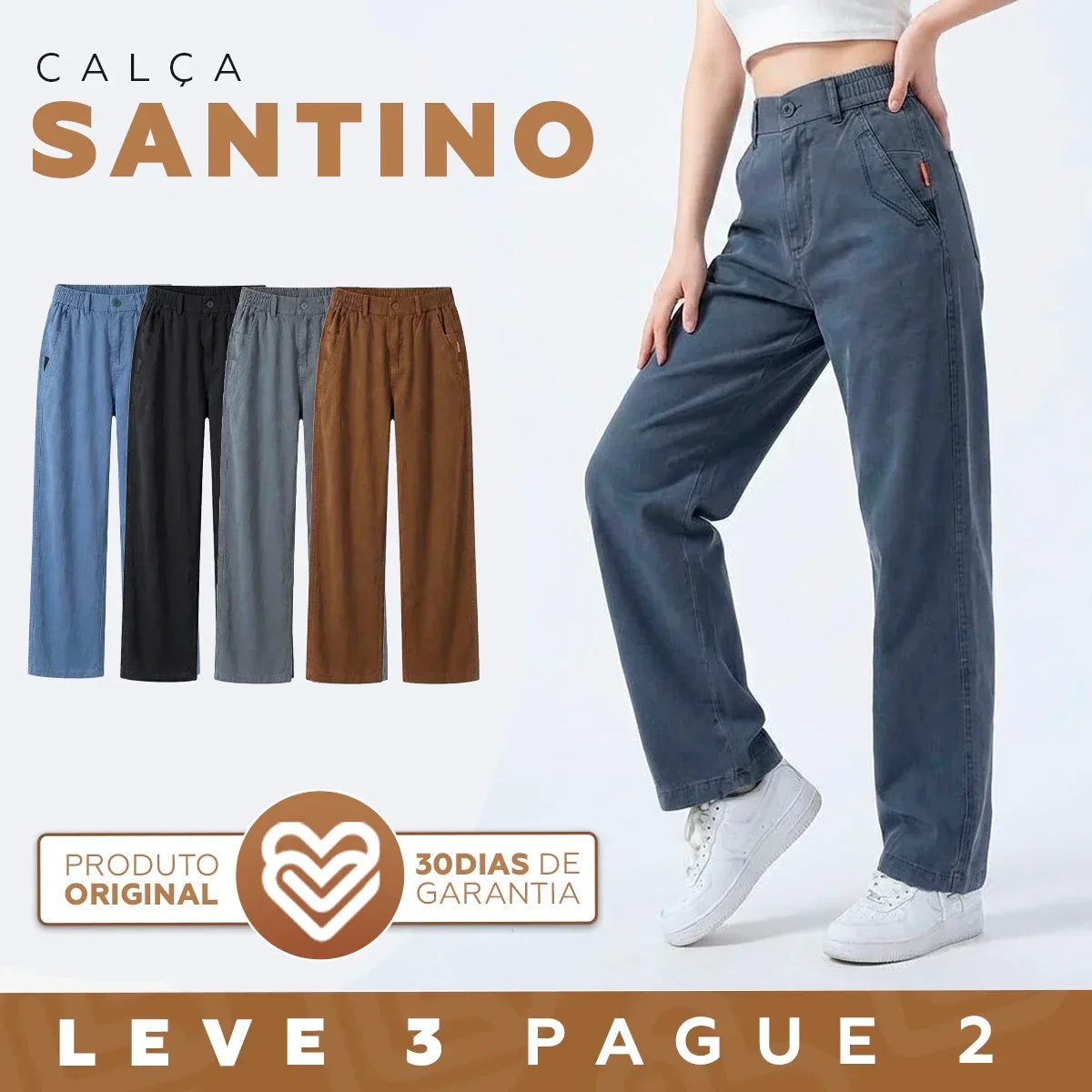 Kit 3 Calças Femininas Santino em Algodão e Seda Gelo