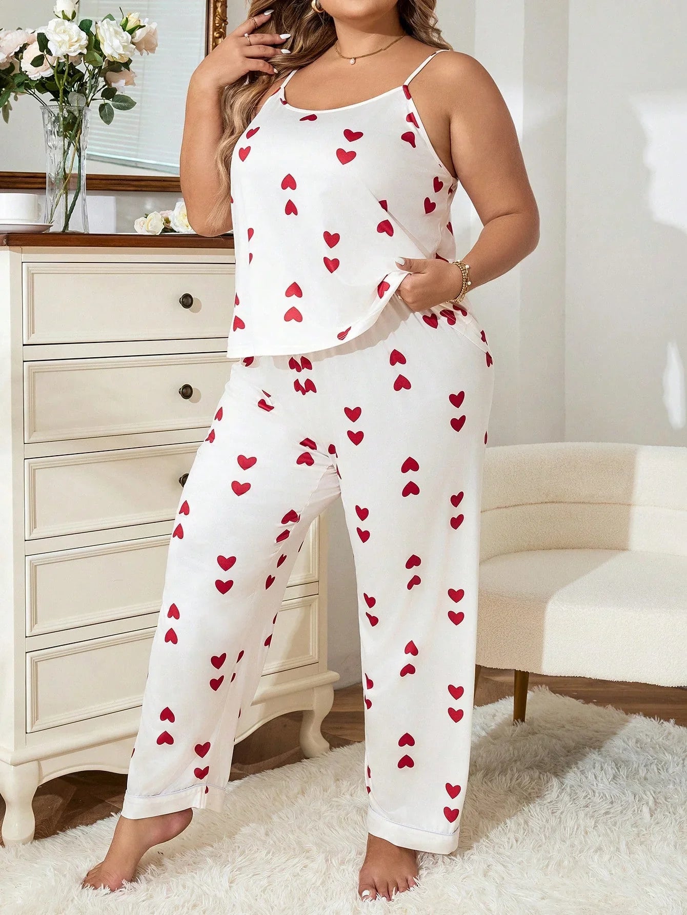 Pijama Plus Size Regata e Calça Coração