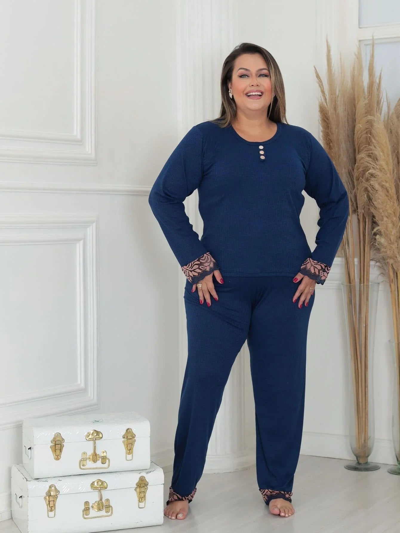Pijama Plus Size Longo Inverno Canelado