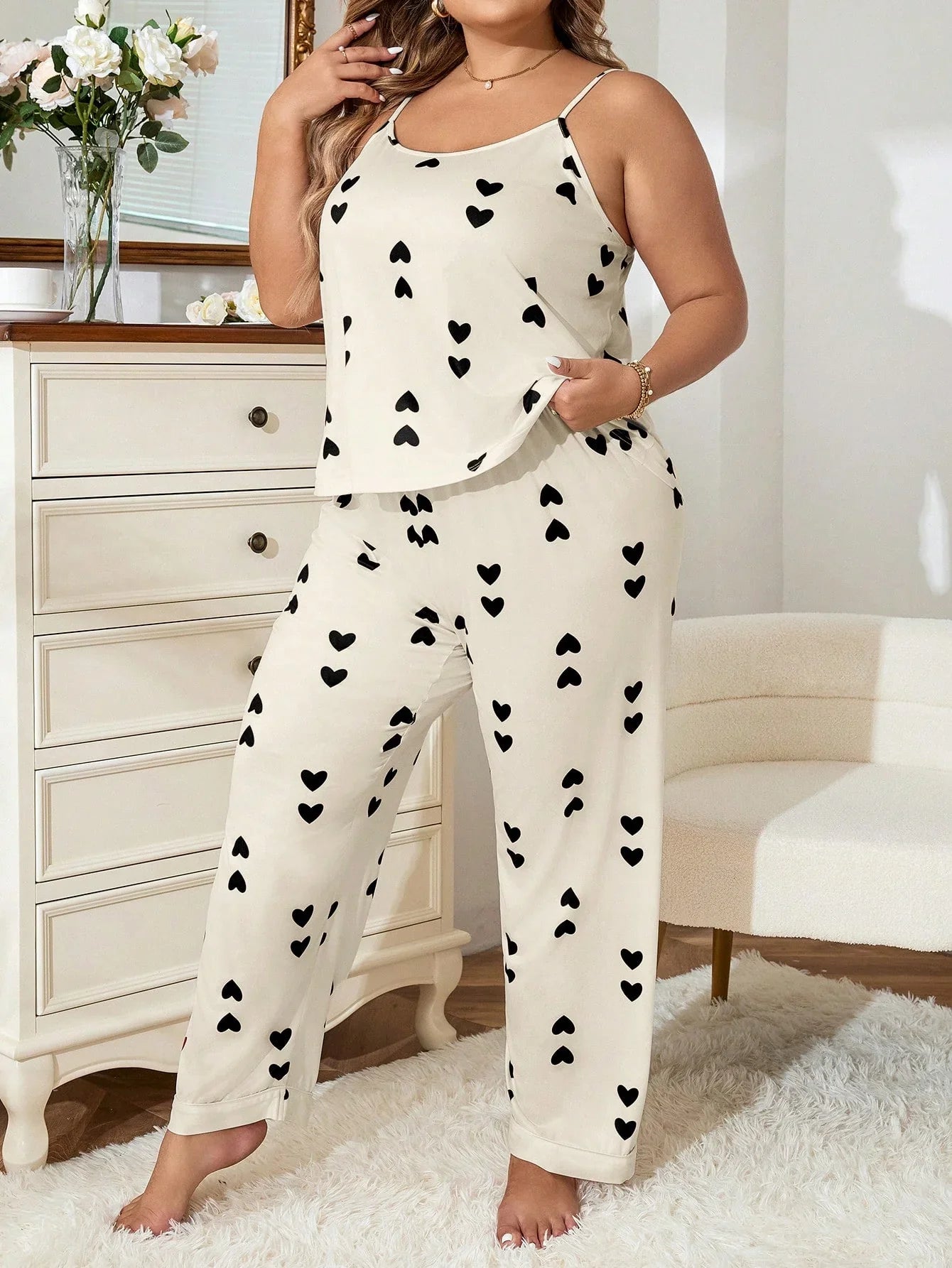 Pijama Plus Size Regata e Calça Coração