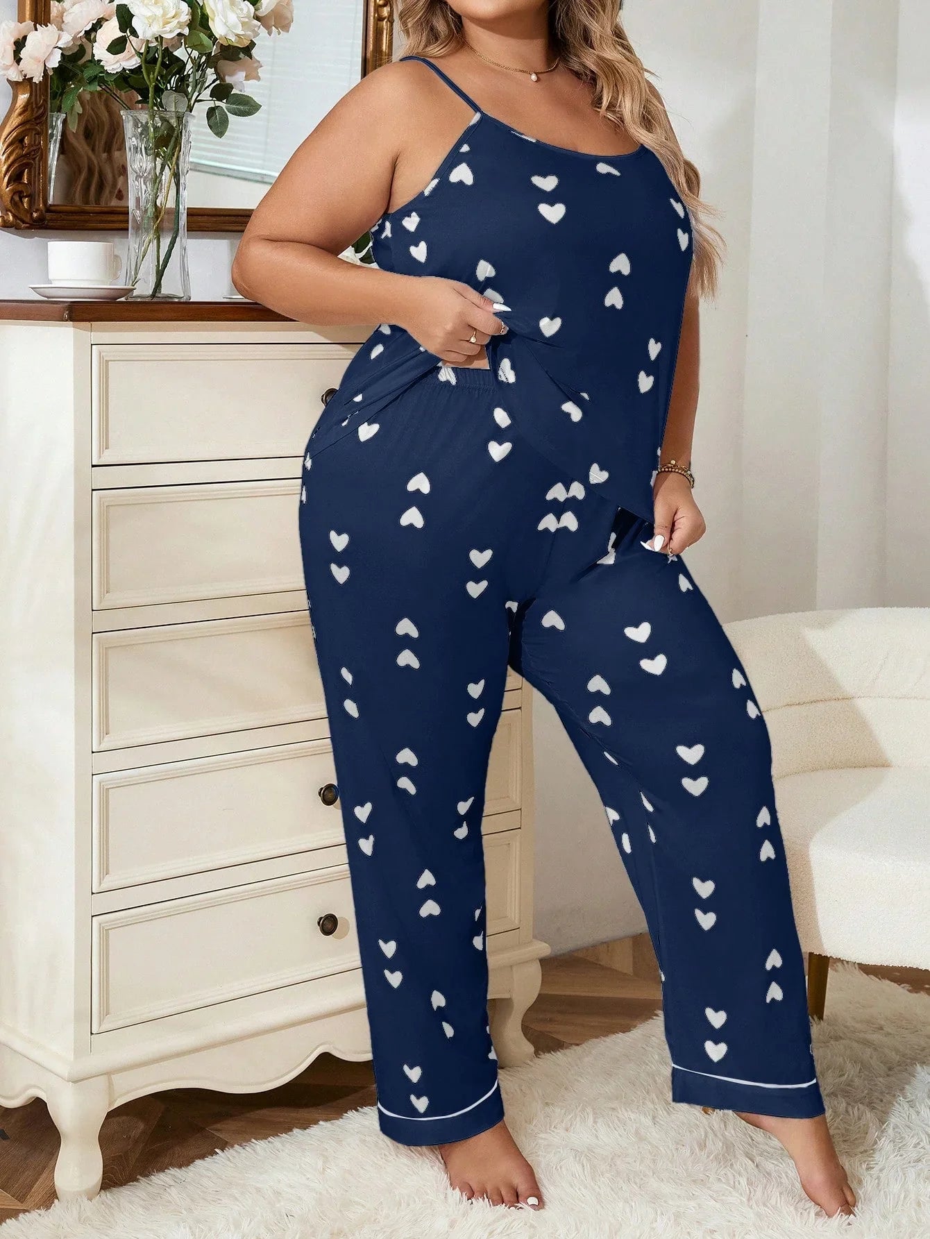 Pijama Plus Size Regata e Calça Coração