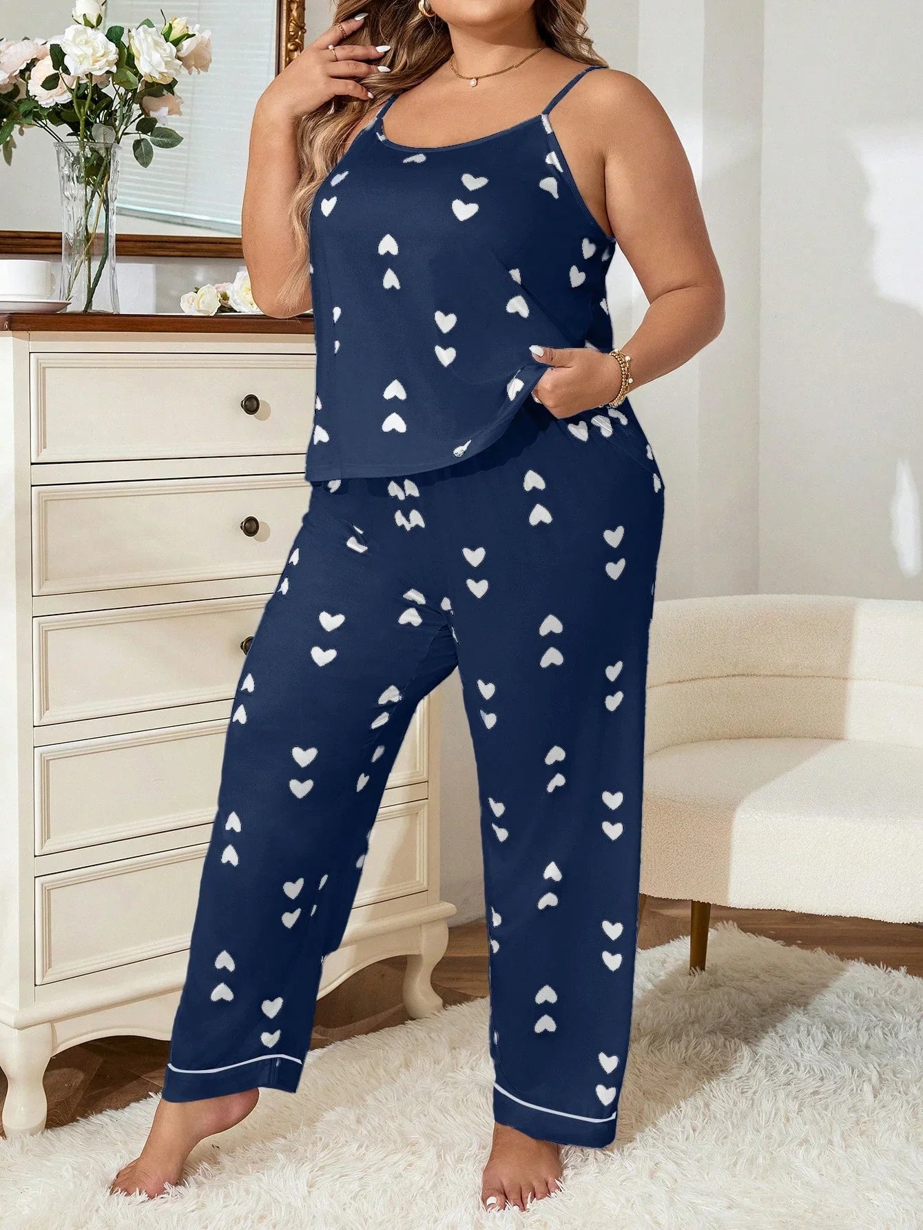 Pijama Plus Size Regata e Calça Coração