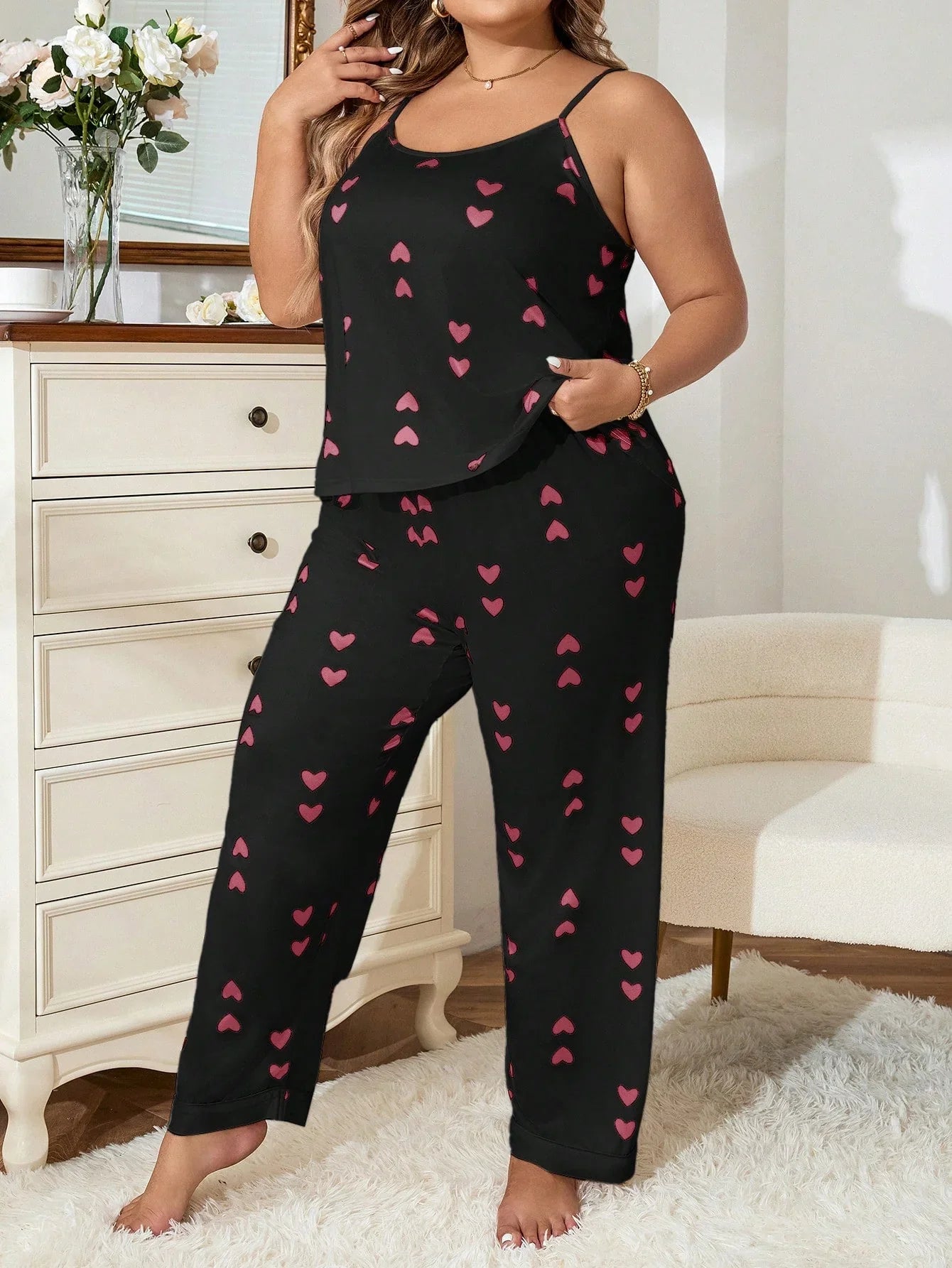 Pijama Plus Size Regata e Calça Coração