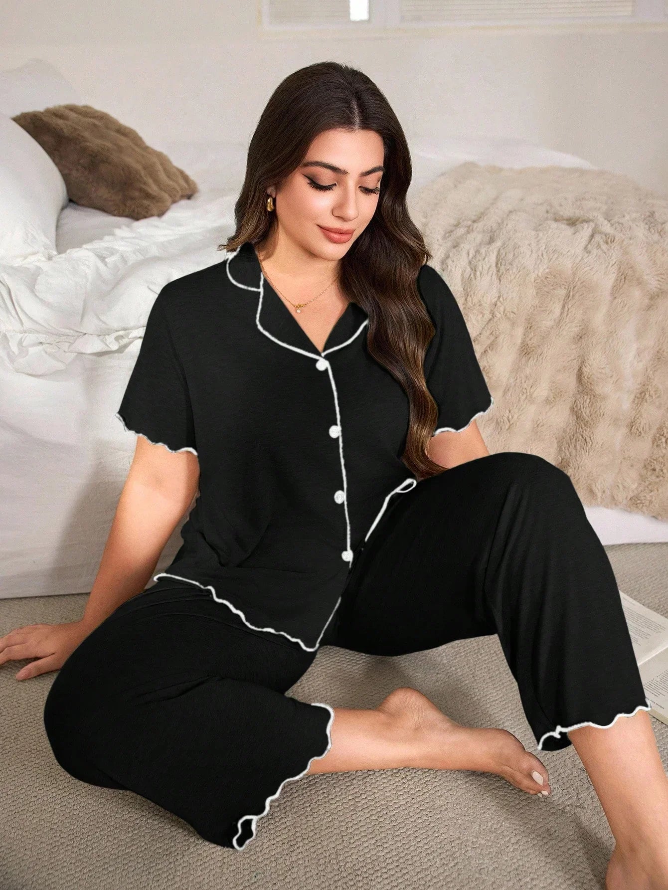 Pijama Plus Size Calça e Blusa Soltinho com Botão