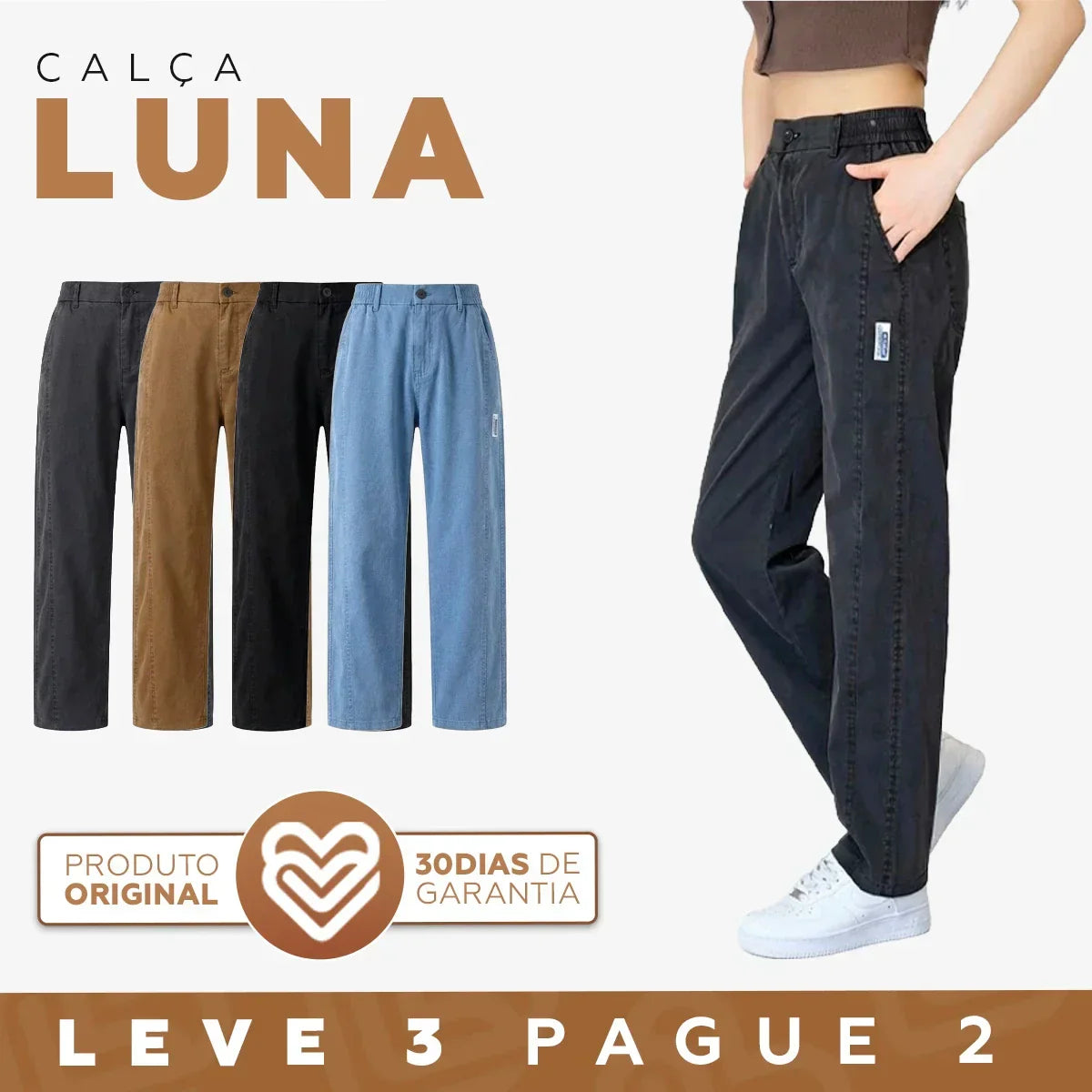 Kit 3 Calças Femininas Luna em Malha Seda Gelo